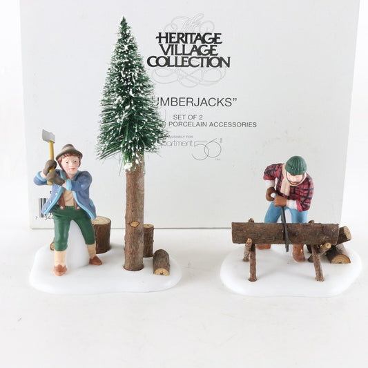 Dept 56 Heritage Village Set Of 2 Lumberjacks Porcelain Christmas Figures 56590