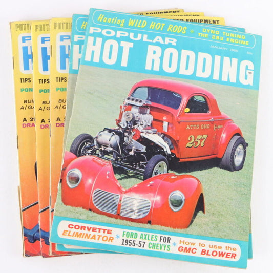 Lot Of 4 Popular Hot Rodding January & February 1966 Vintage Car Magazines