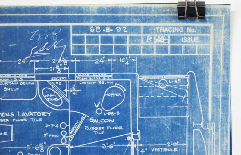 Pullman Passenger Sleeping Car Plan Train Blueprint 4022A 68-B-92 43"