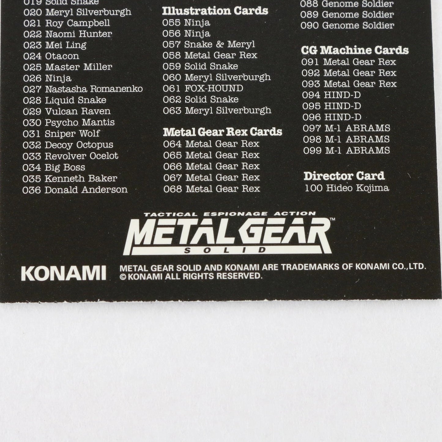Metal Gear Solid Trading Card Vulcan Raven Checklist Konami Playstation