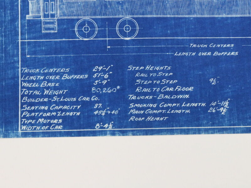 Milwaukee Electric Plan & Elevation Parlor Car 99 Trolley Blueprint 1923 11"