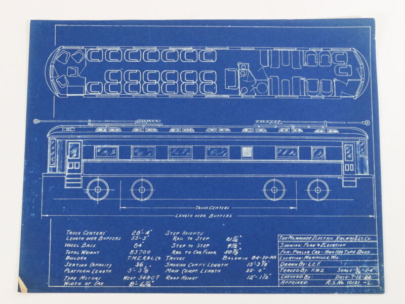 Milwaukee Electric parlor car blueprint 1924