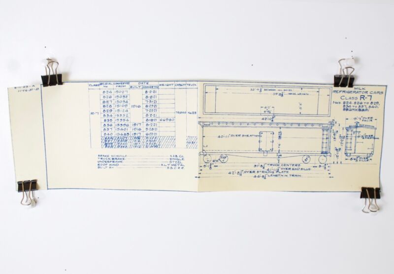 Milk Refrigerator Reefer Cars Class R-7 Stencil 1937 Train Blueprint 15���