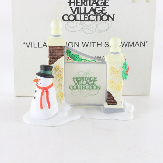 Dept 56 Heritage Village Sign W/ Snowman Porcelain Christmas Accessory 5572-7