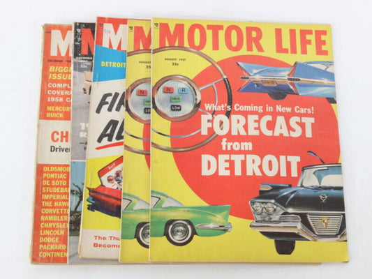 Lot Of 5 Motor Life Vintage Car Magazines Aug Sep Nov Dec 1957 25c