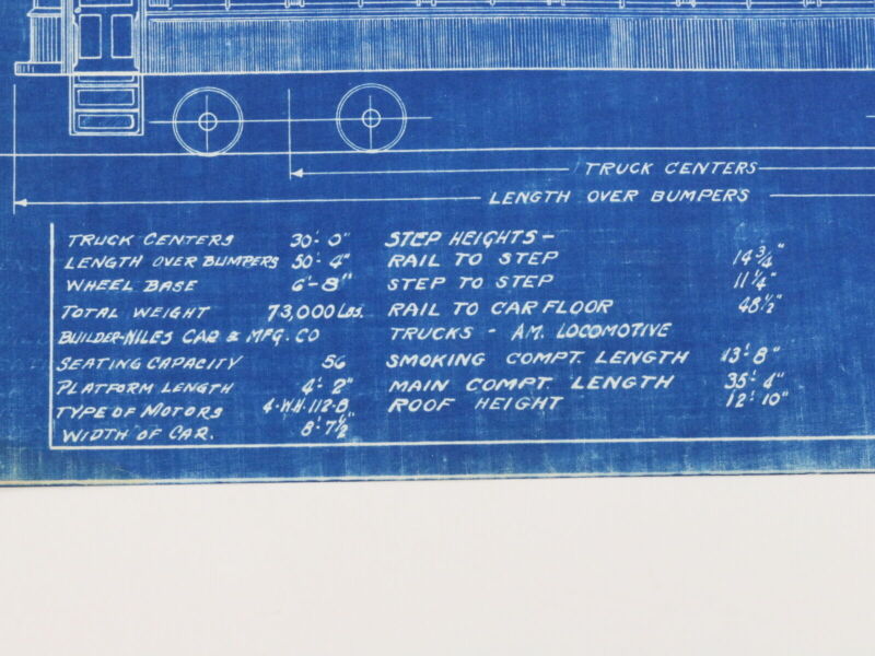 Milwaukee Electric Plan & Elevation Northern Coaches 1107-10 Blueprint 1929 11"