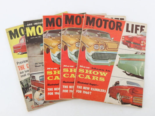 Lot Of 5 Motor Life Magazines Vintage Car Mar May Jun 1959 35c