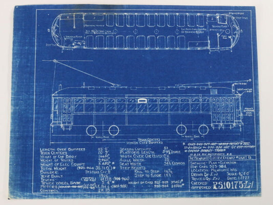 Milwaukee Electric Plan & Elevation Cars 925-964 Trolley Blueprint 1927 11"