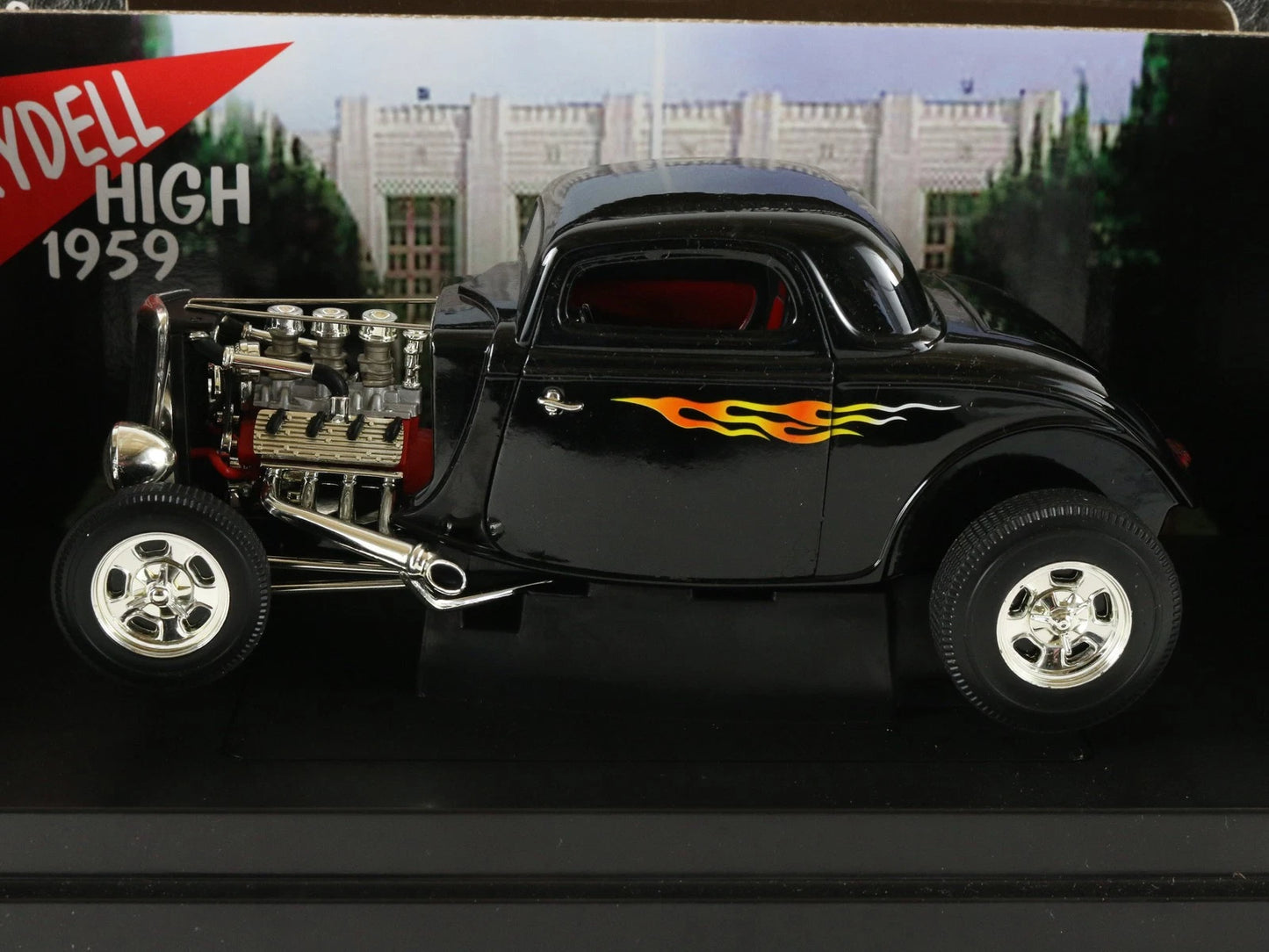 1934 '34 Ford Hot Rod Grease Movie American Muscle ERTL 1:18 Black +Flames 36602