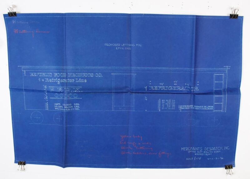 RFPX Refrigerator Reefer Lettering Merchants Despatch 1936 Train Blueprint 24.5���