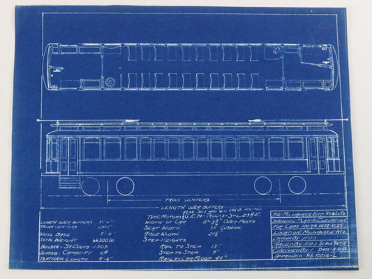 Milwaukee Electric Plan & Elevation 1007 1022-1025 Trolley Blueprint 1922 11"