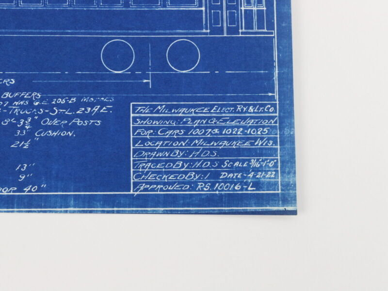 Milwaukee Electric Plan & Elevation 1007 1022-1025 Trolley Blueprint 1922 11"