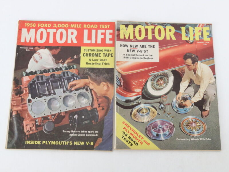 Lot Of 8 Motor Life Vintage Car Magazines Jan Feb March May July June 1958 35c