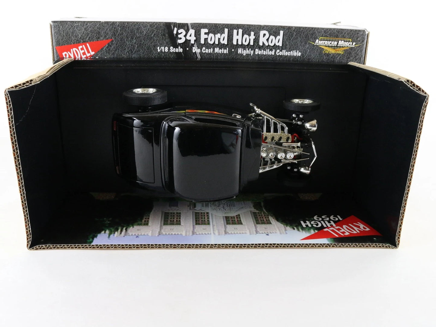 1934 '34 Ford Hot Rod Grease Movie American Muscle ERTL 1:18 Black +Flames 36602
