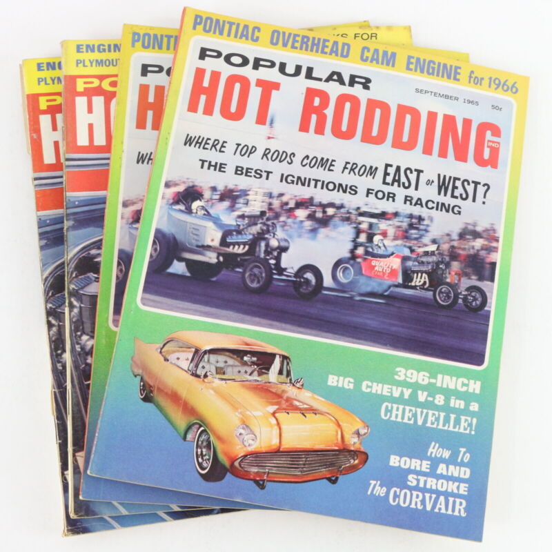 Lot Of 4 Popular Hot Rodding September & October 1965 Vintage Car Magazines