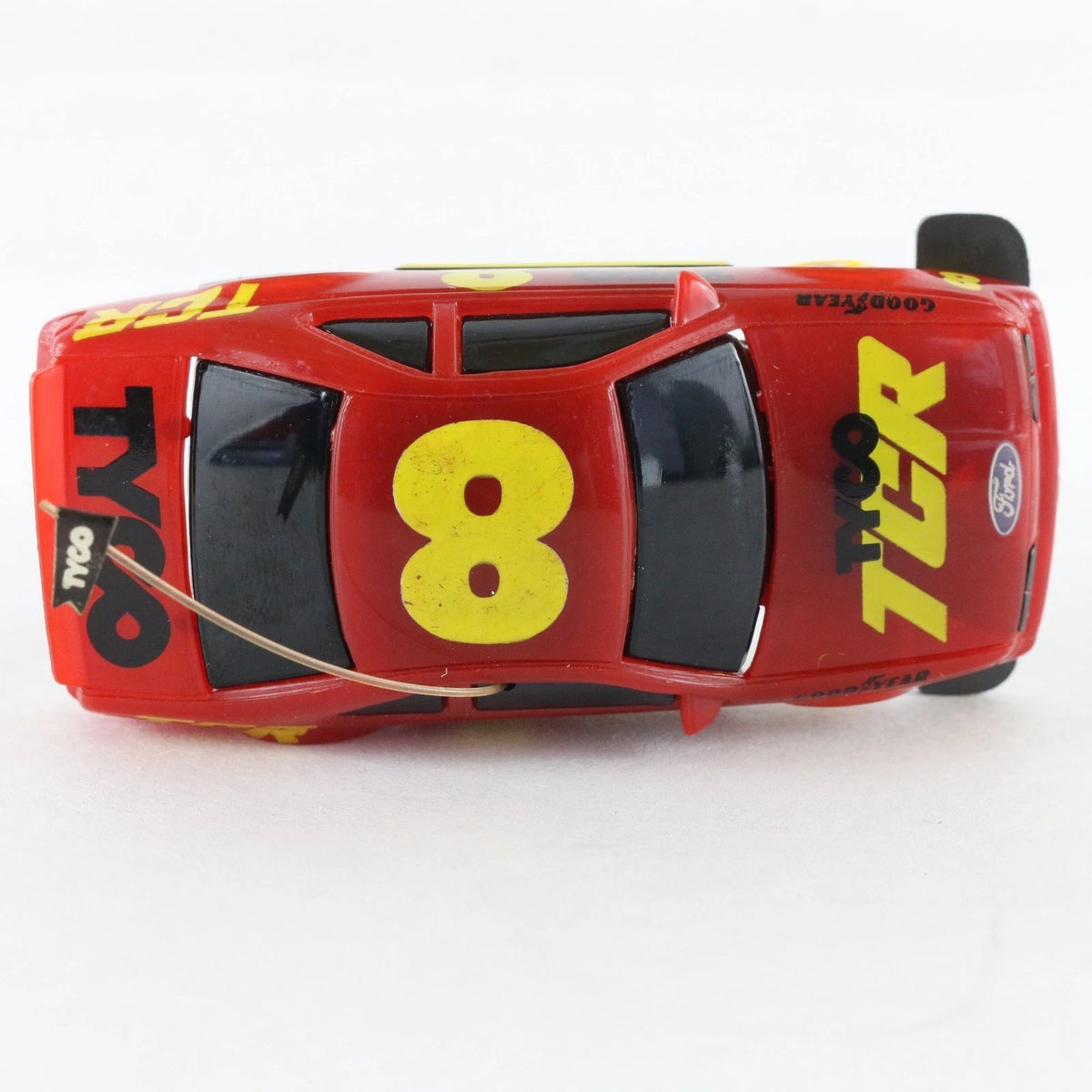 Tyco TCR Ford Thunderbird Red Yellow #8 Racing Slotless HO Slot Car