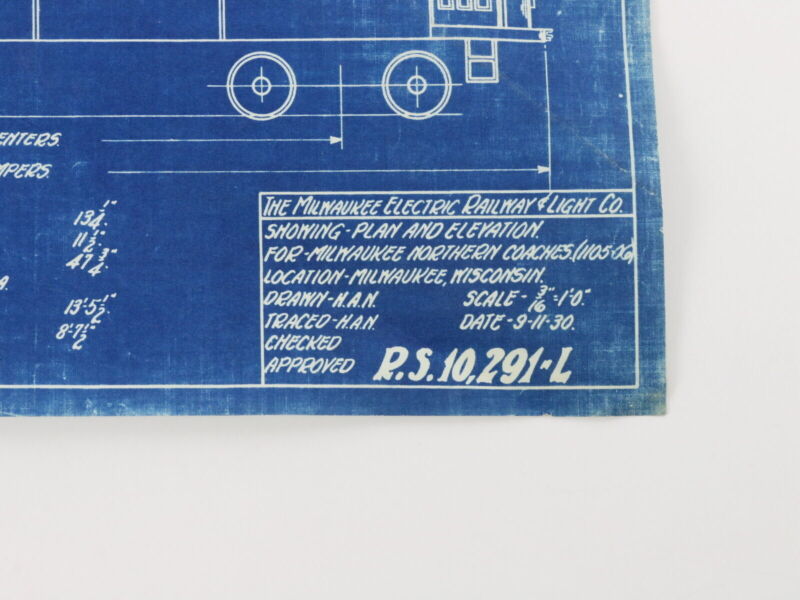 Milwaukee Electric Plan & Elevation Northern Coaches 1105-06 Blueprint 1930 11"