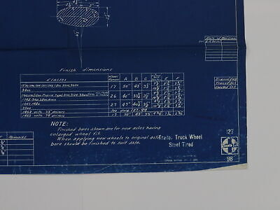 Santa Fe Trailer Truck Wheel Steel Tired Motive Power Blueprint 1929 20.5"