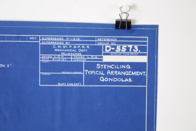 CMStP & PRR Milwaukee Gondola Stencil Blueprint D-5573 1937 18.5���