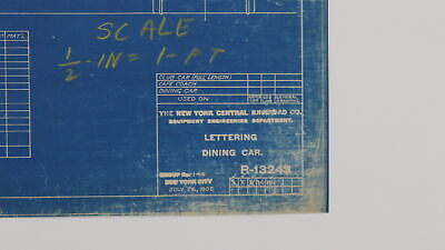 New York Central NYC Dining Car Lettering Blueprint R-13243 1905 48"