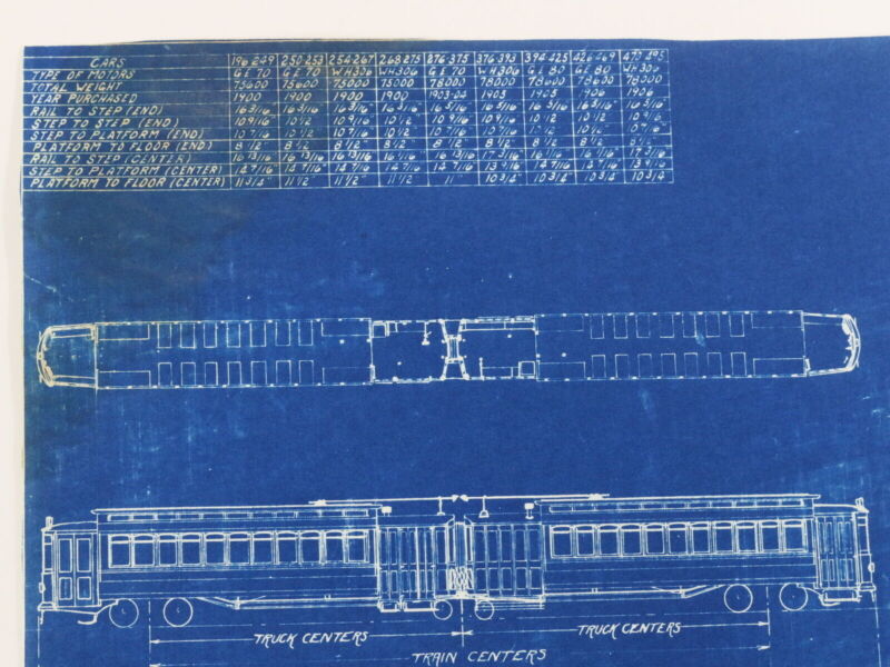 Milwaukee Electric Plan Elevation Three Truck Cars 196-495 Blueprint 1922 9.75"