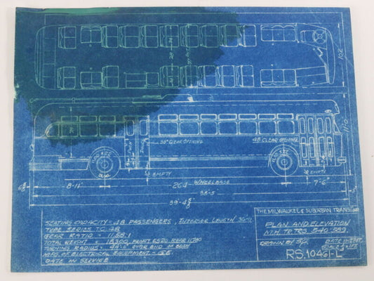 Milwaukee Suburban Plan Elevation Mh TR TRS 540-589 Trolley Blueprint 1957 11"