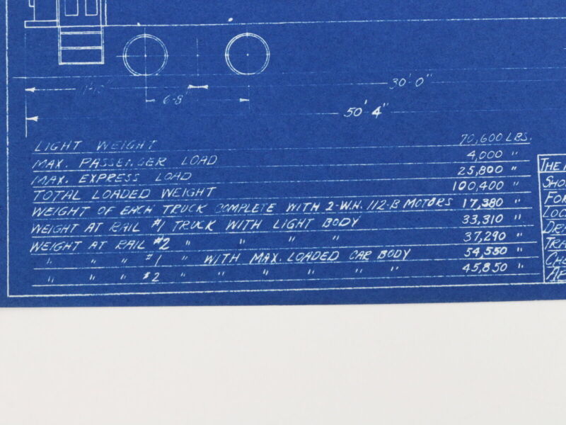 Milwaukee Electric Weight Data Loaded Northern 70-71 Blueprint 1933 10.25"