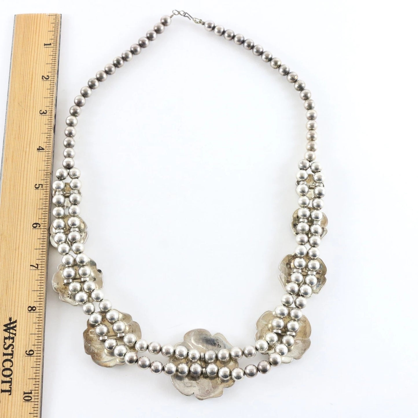 Vintage Zuni Native American Desert Flower Blossom Sterling Silver Necklace 132g