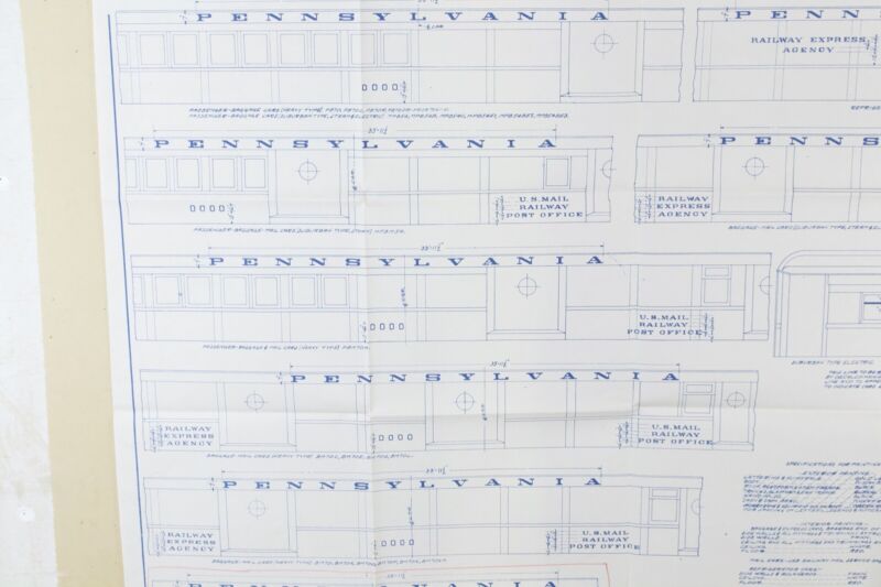 Pennsylvania Railroad 1940s Passenger Car Lettering Numbering Blueprint 34.5���