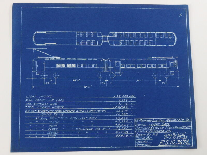 Milwaukee Electric Weight Data Loaded 3 Truck Train 1198 Blueprint 1933 11"