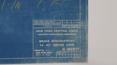 New York Central NYC Brake Arrangement 74' 4 3/4 Dining Cars Blueprint 1928 90"