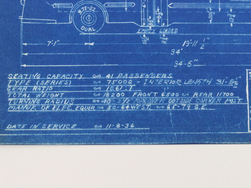 Milwaukee Electric Plan & Elevation Twin Coach 50-79 Trolley Blueprint 1949 11"