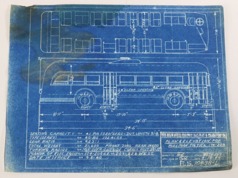 Milwaukee Electric TR TRS trolley blueprint 1949