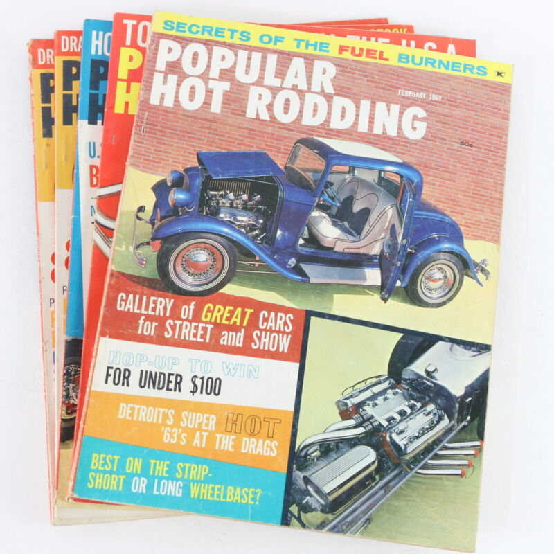 Lot Of 5 Popular Hot Rodding February April June July 1963 Vintage Car Magazines