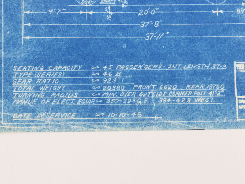 Milwaukee Electric Plan & Elevation Pullman TR TRS Trolley Blueprint 1949 11"