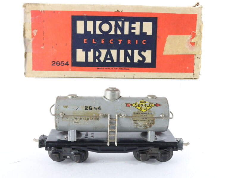 Gray Sunoco Gas Oils 2654 Single Dome Tank Car Lionel Postwar O W/ Box