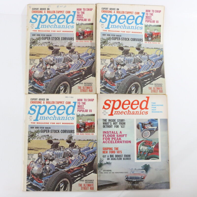 LOT OF 4 SPEED MECHANICS OCTOBER & DECEMBER 1962 VINTAGE CAR MAGAZINES