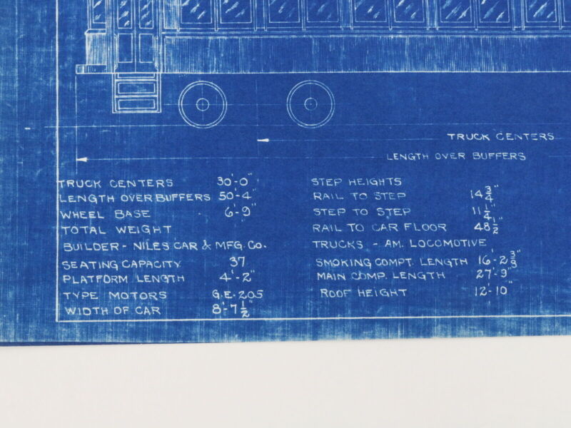 Milwaukee Electric Plan & Elevation Parlor Car 97 Trolley Blueprint 1924 11"