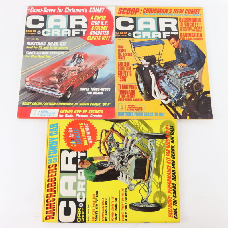 Lot Of 3 Car Craft June July August 1966 Vintage Car Magazines