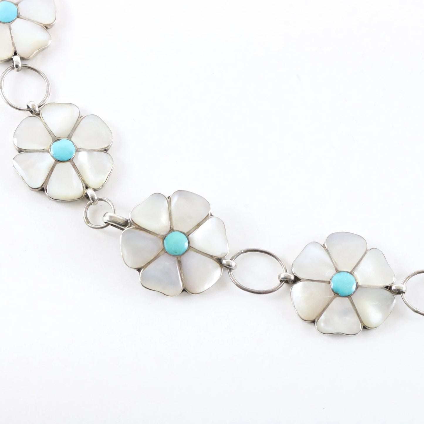 Zuni Native American Turquoise Mother Of Pearl Sterling Silver Concho Belt 194g