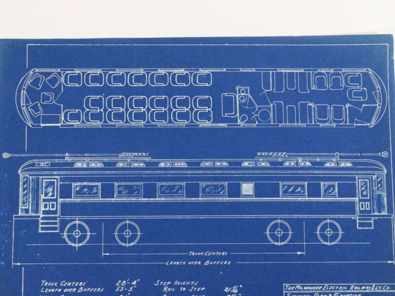 Milwaukee Electric Plan & Elevation Parlor Car Blueprint High 1100 ca. 1924 11"