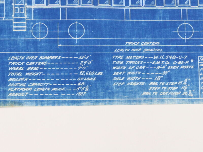 Milwaukee Electric Plan & Elevation Cars 1137-1141 Trolley Blueprint 1927 11"