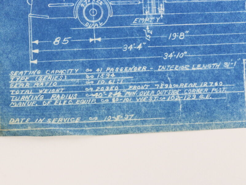 Milwaukee Electric Plan Elevation St Louis TRS 80-123 Trolley Blueprint 1949 11"