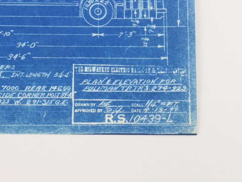 Milwaukee Electric Plan & Elevation Pullman TR TRS Trolley Blueprint 1949 11"