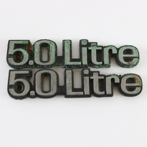 Lot Of 2 5.0 Litre Silver & Black Plastic Emblem Badges 3.5"