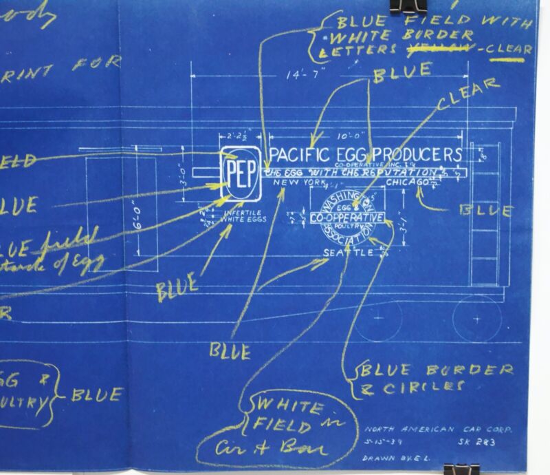 Pacific Egg Producers Reefer Blueprint North American Car 283 5-15-39 17"