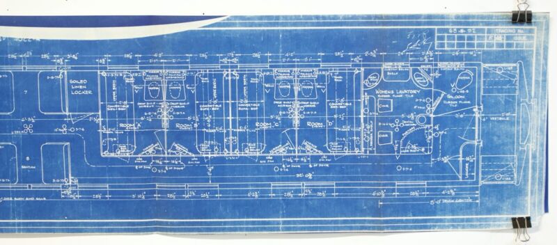 Pullman Passenger Sleeping Car Plan Train Blueprint 4022A 68-B-92 43"