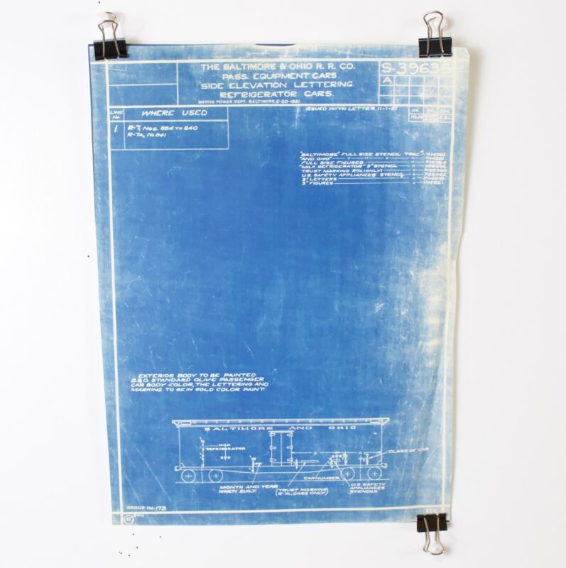 Baltimore & Ohio B&O Refrigerator Side Elevation Letterin S-39635A Blueprint 12"