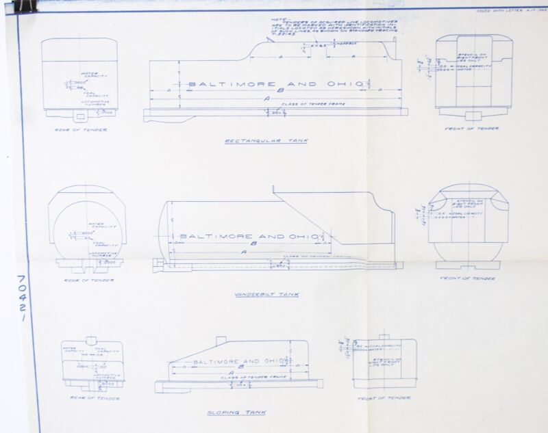 Baltimore & Ohio Loco Tenders Lettering & Marking U-70421A 1943 Blueprint 24���