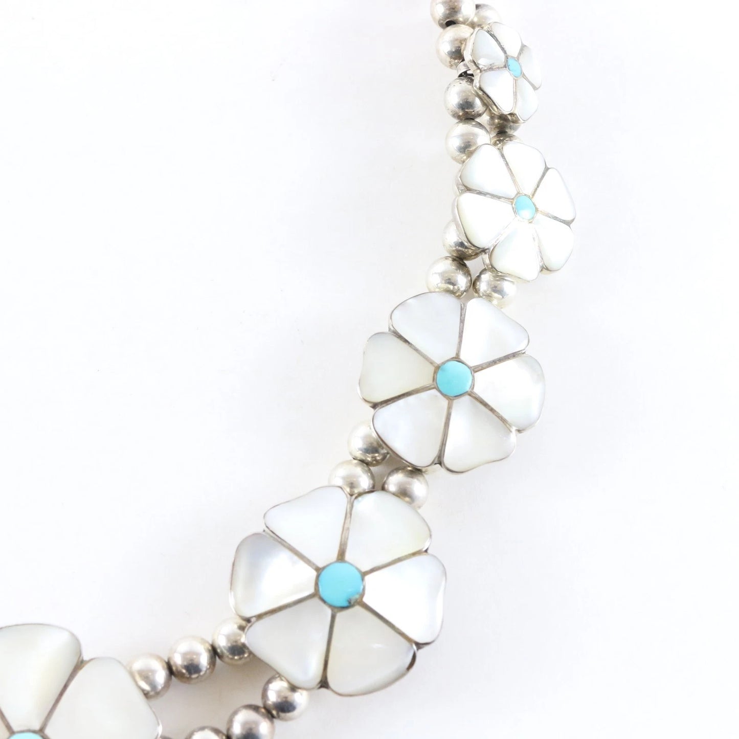 Vintage Zuni Native American Desert Flower Blossom Sterling Silver Necklace 132g